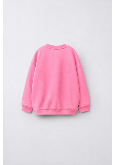 Fasardi Astro Bot Baskılı Oversize 3 İplik Şardonsuz Uzun Kollu Unisex Çocuk Sweatshirt Pembe