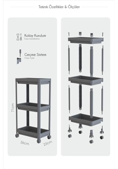 3 Katlı Tekerlekli Raf Ünitesi - Banyo & Mutfak Organizer - Çok Amaçlı Servis Sehpası - Dar Alanlar İçin Pra Çok Renkli 3 Katlı Tekerlekli Raf Ünitesi - Banyo & Mutfak Organizer - Çok Amaçlı Servis Sehpası - Dar Alanlar İçin Pra Çok Renkli