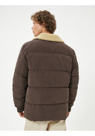 Koton Slim Fit Şişme Mont Peluş Yaka Detaylı Fermuarlı Kahverengi 5wam20089hw Kahve Kahverengi