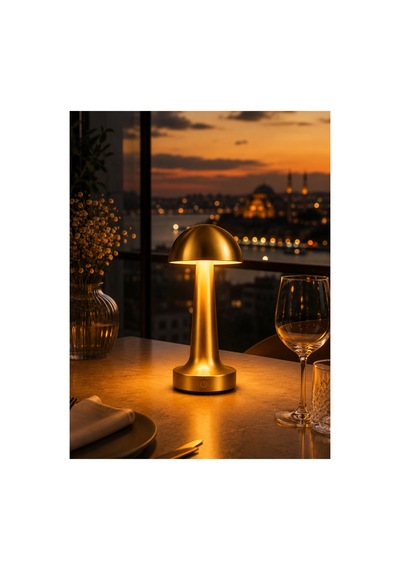 Gold Şarjlı Masa Lambası 3 Renk Işık Dokunmatik Dimmerli Kablosuz Led Masa Gece Lambası 1500 Mah Altın - 920496784 Altın