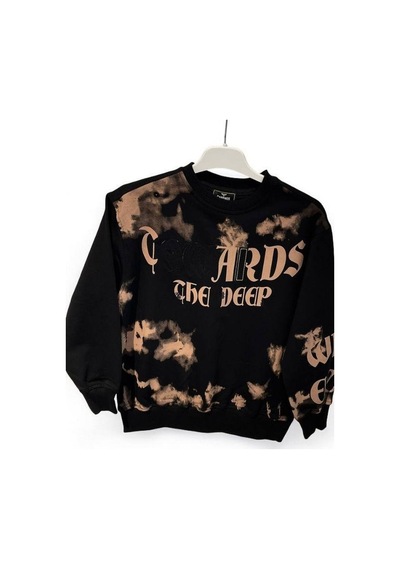 Carinos Erkek Çocuk Batik Desenli Coward Yazılı Sweatshirt-14847 Siyah