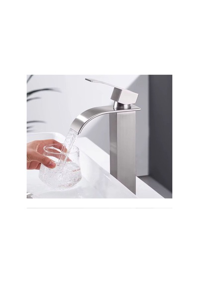 Rena Design Inox Çanak Lavabo Bataryasi Oval Çikiş Yüksek Havza Model Uzun Çift Giriş Musluk Banyo Mat Gri