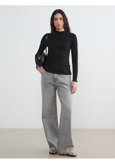 Lcw Modest Siyah Fırfırlı Dik Yaka Kadın Body