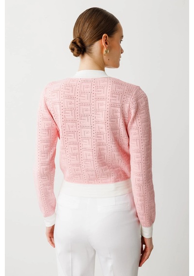 On Fashion Kadın Önü Gold Düğmeli Sıfır Yaka Pembe Hırka 53900 Pembe