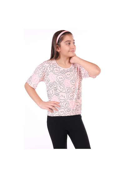 Toontoy Kids Toontoy Kız Çocuk Komple Gülen Yüz Baskılı Tişört Pudra