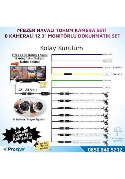 12.3 İnç Dokunmatik 8 Kameralı Mibzer Tohum Seti Ahd Işıklı Kameralı Tak Kullan Set