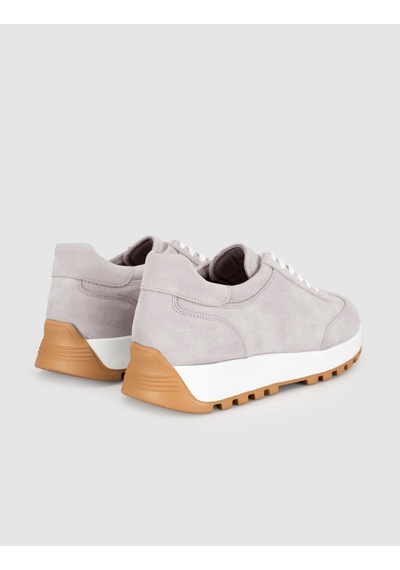 Açık Gri Süet Hakiki Deri Kadın Sneaker Ayakkabı