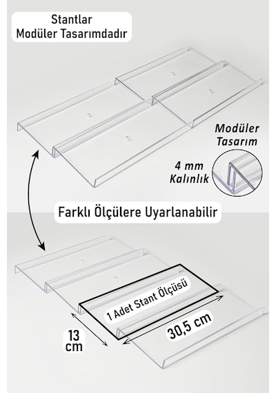 4 Adet Çekmece Içi Baharatlık Düzenleyici Stant 30,5 Cm X 13cm Kavanozlar Hariçtir Z305 Şeffa