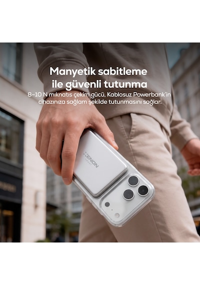 Xenon Smart Kablosuz Powerbank 15W 5000 mAh, Manyetik, 22.5W PD USB-C, İnce Alüminyum Gövde (X6440)