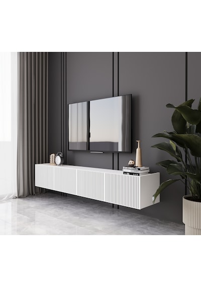 Capella Beyaz Country Mdf 4 Kapak Duvara Monte 180 Cm Tv Ünitesi