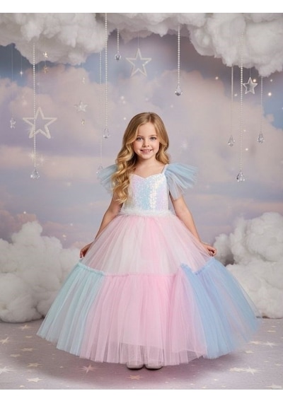 Zekids Kız Çocuk Önü Pullu Kolları Tül Detaylı Renkli Tarlatanlı Abiye Elbise-17120 Çok Renkli Zekids Kız Çocuk Önü Pullu Kolları Tül Detaylı Renkli Tarlatanlı Abiye Elbise-17120 Çok Renkli