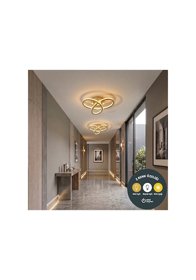 Kar Çiçeği Eskitme Plafonyer Avize 3 Renkli Modern Salon, Mutfak, Çocuk Odası Ve Antre Aydınlatma Altın