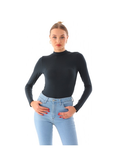 Kadın Viskon Boğazlı Kopçalı Zıbın Body-füme-füme Füme