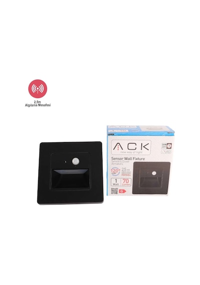 Ack 1 W Sensörlü Merdiven Aydınlatma Armatürü - Beyaz Işık 6500k - Siyah Kasa - Kare - Ah07-00431 Siyah