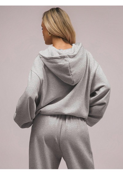 Macklin Unisex Kadın Erkek Baskısız Rahat Kalıp Oversize 3 İplik Kapüşonlu Hoodie Ve Baggy Eşofman Altı Gri Melanj
