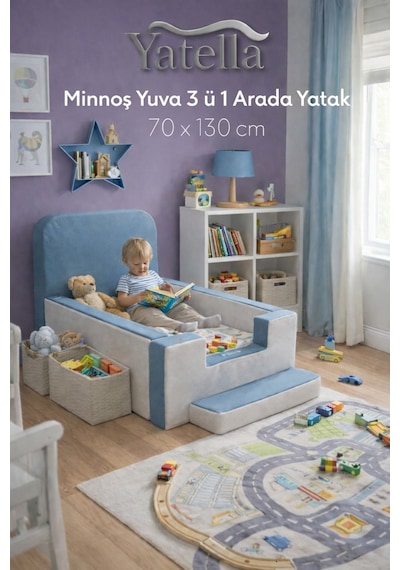 Yatella Minnoş Yuva 3'ü 1 Arada Yatak 70 X 130 CM Krem - Mavi