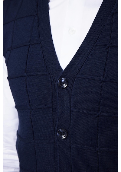 Tudors Slim Fit Kare Desenli Lacivert Erkek Yelek-29708 Lacivert