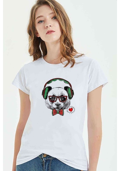 Panda Baskılı Beyaz Kadın Tshirt (534305542)