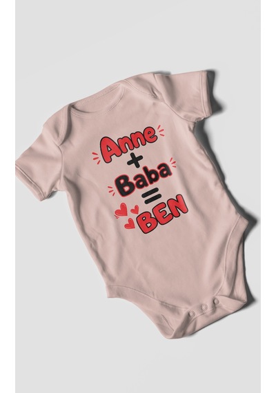 Morivokids Anne Ve Babaya Özel Kısa Kollu Bebek Body %100 Pamuk Pastel Pembe