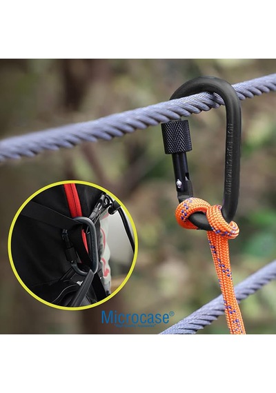 Microcase Vidalı Kilitli Karabina Askı 5.5 Cm - Çok Amaçlı D Tipi Kamp Anahtarlık Çanta Kampçılık Ekipman Sabitleme Kancası Siyah 5 Adet - Al5886