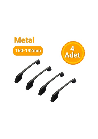 4 Adet Çizgili Saroz Siyah Metal Mobilya Kulpu 160mm - 192mm Siyah