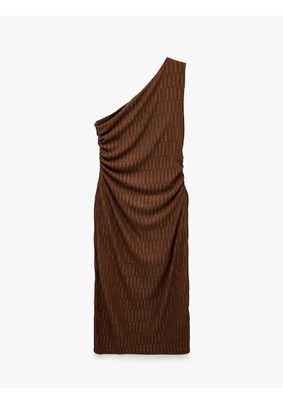 Koton Tek Omuz Kolsuz Slim Fit Bürümcük Uzun Elbise Kahverengi 6sal80061ık Kahve
