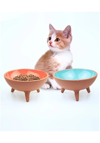 Athstore Ayaklı Kase Kedi Köpek Mama Su Kabı Ayaklı Sırlı 2'li