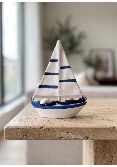 The Mia Marin Deniz Kabuklu Ve Halatlı Yelkenli Biblo 14cm