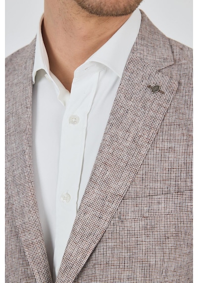 İmza Kazayağı Desen Bez Ayağı Mono Yaka Yarım Astar Keten Karışımlı 6 Drop Slim Fit Ceket 1002250102 Bej İmza Kazayağı Desen Bez Ayağı Mono Yaka Yarım Astar Keten Karışımlı 6 Drop Slim Fit Ceket 1002250102 Bej