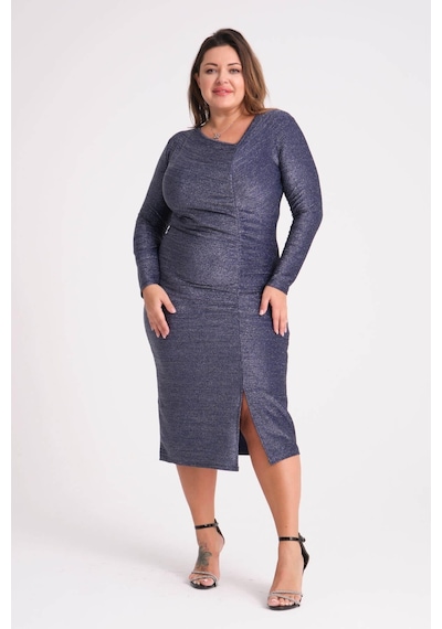 Mooi Xxl Kadın Lacivert Drape Ve Yırtmaç Detay Büyük Beden Esnek Simli Elbise-lacivert Lacivert Mooi Xxl Kadın Lacivert Drape Ve Yırtmaç Detay Büyük Beden Esnek Simli Elbise-lacivert Lacivert