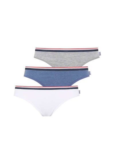 U.S. Polo Assn. Kadın Beyaz - Mavi Melanj - Gri Melanj 3 Lü Slip 66271 Mavi