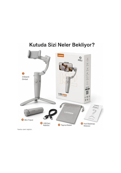 Pell M2 3-eksenli Telefon Gimbal Stabilizatör Eksenli Telefon