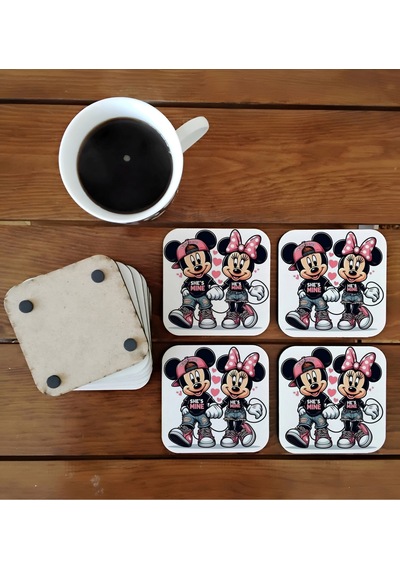 Mickey Mouse Dekoratif Ahşap Bardak Altlığı Seti 031 Çok Renkli