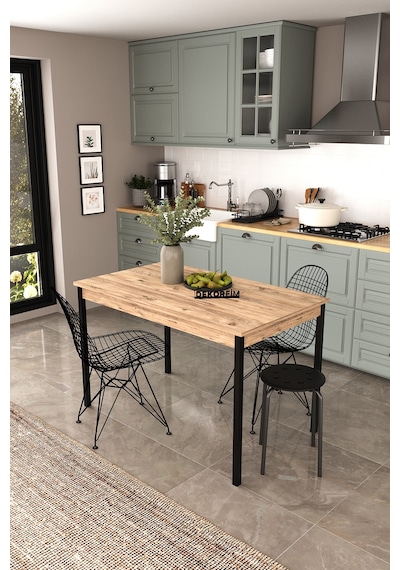 Df01113 Dekoratif Mutfak Masası 120x70 4-6 Kişilik Şık, Modern, Metal Ayaklı Salon Yemek Masası Atlantik Çam Df01113 Dekoratif Mutfak Masası 120x70 4-6 Kişilik Şık, Modern, Metal Ayaklı Salon Yemek Masası Atlantik Çam