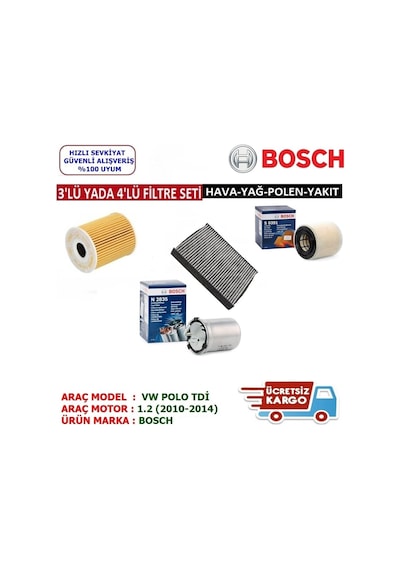 Vw Polo 1.2 Tdı Bosch  Filtre Bakım Seti (2010-2014) (457631522)