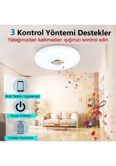 Akıllı Rgb Led Tavan Lambası Bluetooth Hoparlörlü, Müzikli, Uygulama Kontrollü 60w Beyaz