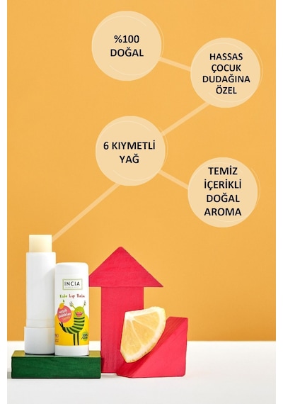 INCIA %100 Doğal Kids Dudak Besleyici Limonlu Bitkisel Nemlendirici Dudak Bakım Kremi 6 G