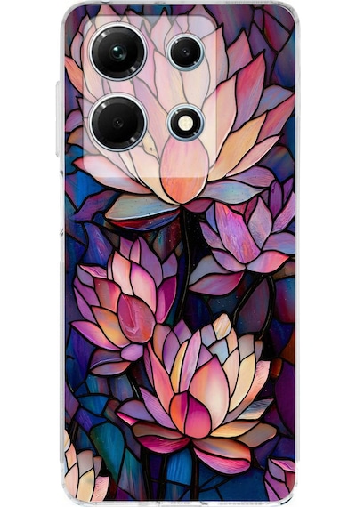 Printify Infinix Note 30 İle Uyumlu Vitray Sessiz Lotus Tasarımlı Şeffaf Silikon Kılıf Şeffaf