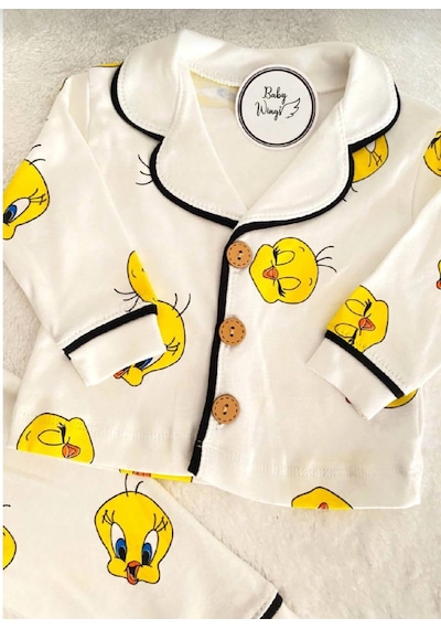 Minipanda Kız Erkek Unisex Lüx Alt-üst 2 Parça Desenleri Canlı Pamuklu Pijama Takımı Ekru Tweety Desenli Minipanda Kız Erkek Unisex Lüx Alt-üst 2 Parça Desenleri Canlı Pamuklu Pijama Takımı Ekru Tweety Desenli