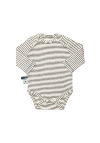 Organicera Organik Uzun Kollu Bebek Body, Çizgili , Grey Melange Gri-Melanj
