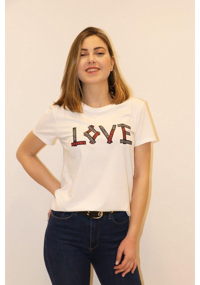 Rich Kadın Bisiklet Yaka T-shirt %100 Pamuk Tişört Beyaz