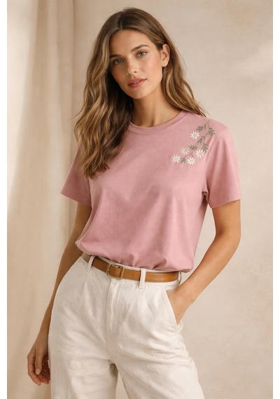 Yubistitch Tshirt Nakış İşlemeli Çiçek 6-Gülkurusu