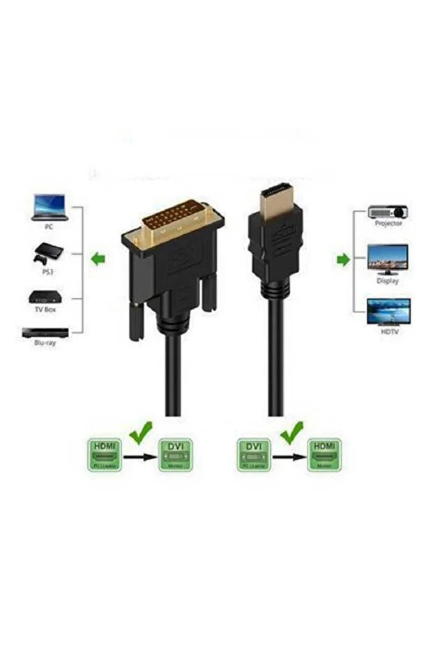 3 Metre 3m Hdmi Dvi 24 1 Dvi To Hdmi Kablo Altın Uçlu Hdmı-dvı Kablosu Tv Pc Projektör Ps4/3 Kablo