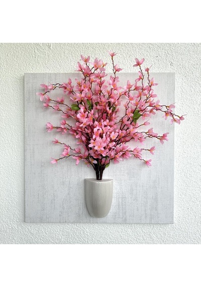 Kabartma Dokulu, Pembe Sakura Çiçekli 3d Tablo