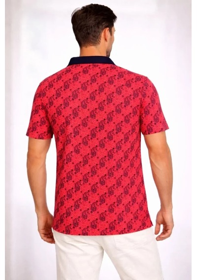 Modi Erkek Pike Kumaş Polo Yaka Palmiye Desenli Tişört Kısa Kol Yazlık T-shirt - Kırmızı - Mymg187690
