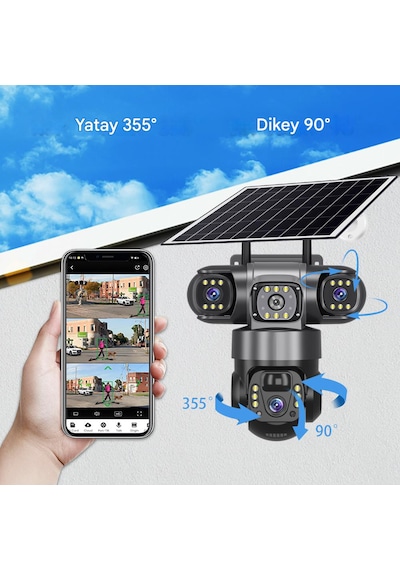 Güneş Enerjili 3 Kameralı Güvenlik 4k Mobil Uygulama İle 3 Kamerayı Kolayca Yönlendirin 3 Ptz