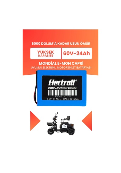 Mondial E-mon Capri Batarya Yüksek Kapasite Lifepo4 60v 24ah Elektrikli Motosiklet Bataryası