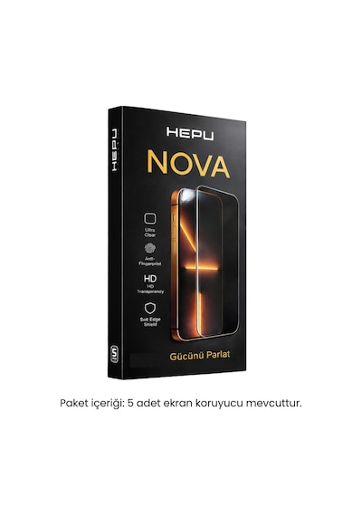 HEPU NOVA HD Clear Temperli Cam Ekran Koruyucu – iPhone 17 Pro Max Uyumlu