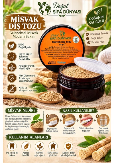 Misvak Diş Tozu %100 Doğal Öğütülmüş 1.kalite 30 Gr Misvak Tozu