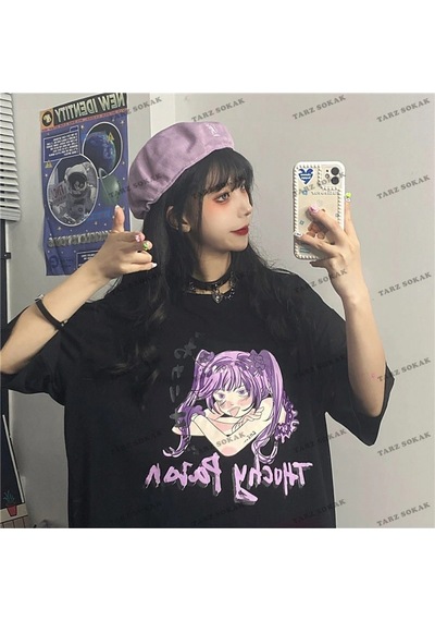 Adrift Y2k Unisex Harajuka Anime Retro Kawai Kuromi T-shirt Kod Rertr Startmore 6710 Siyah